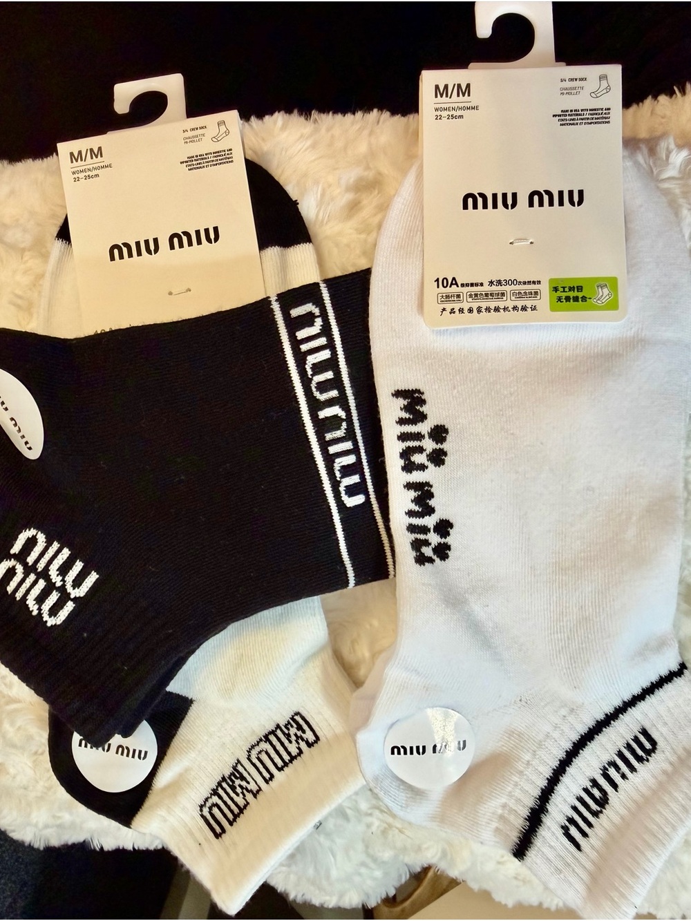 Miu Miu Black & White Ankle Socks Trio with Logo Trim - Picture 3 of 11